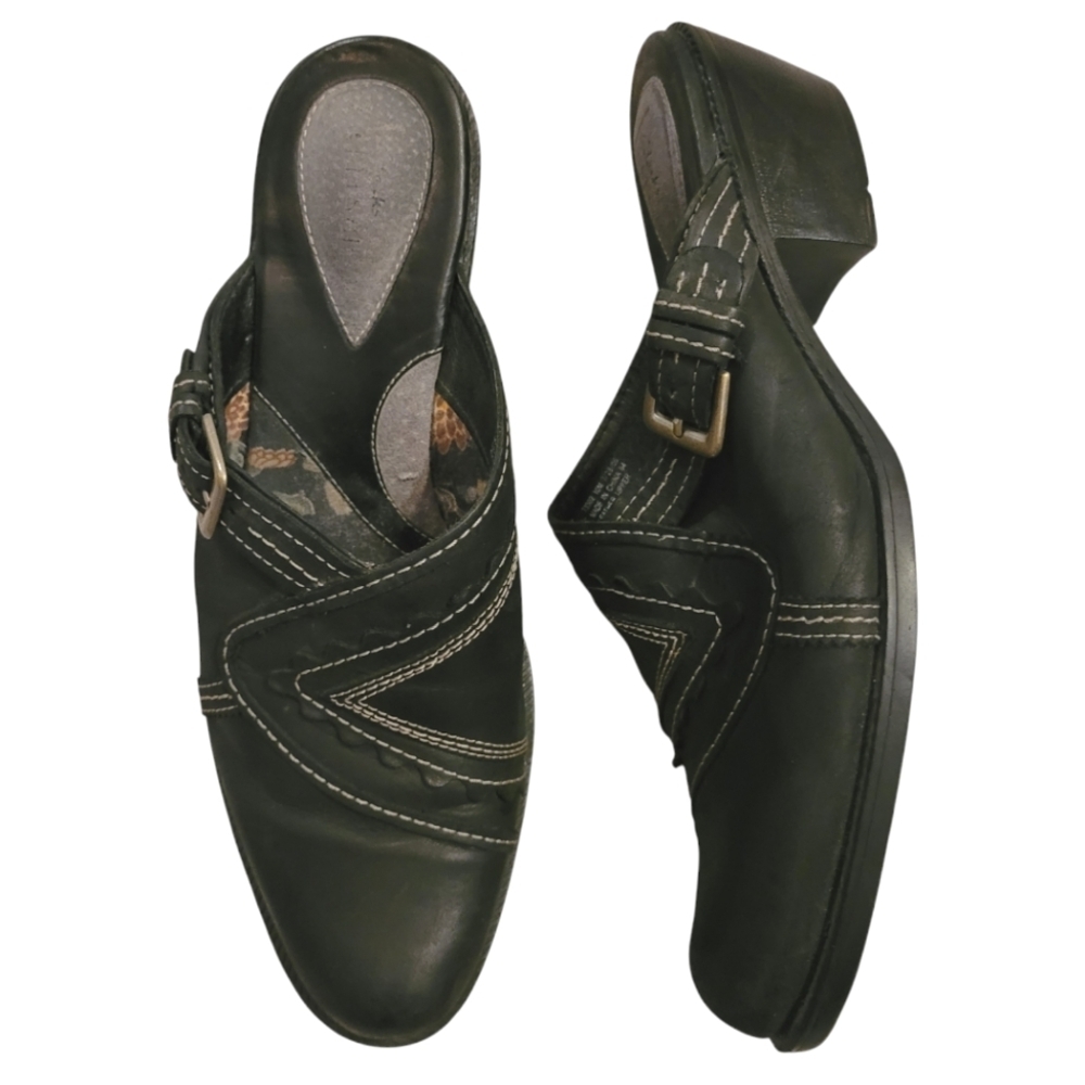 Artisan Black Leather Mules with Buckle